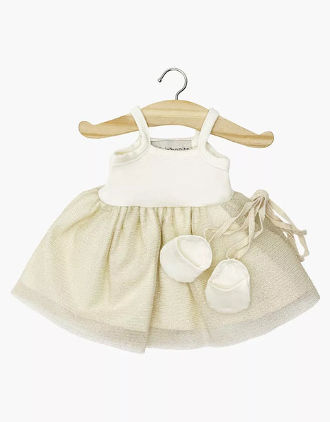 Tutú en color rosa leche dorado y zapatillas de ballet para muñecas Gordis 34 cm - Minikane