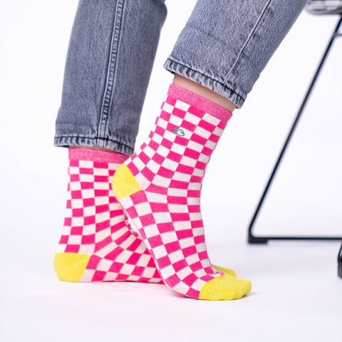 Calcetines mujer con cuadros Rosa y blanco - 37/40 - Bily Belt
