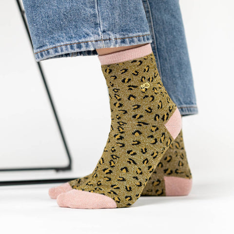 Calcetines leopardo con brillo – Verde oliva - Billy Belt