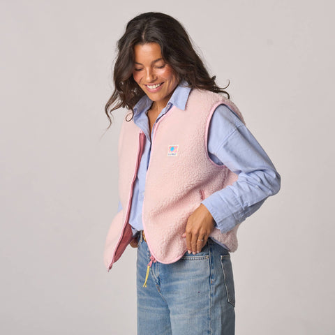 Veste sherpa femme zippée sans manches - Rose pâle